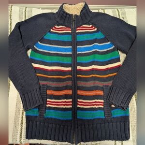 Gap Kids Navy Striped Zip Up Cable Knit Boys Heavy Sweater Medium 8/10